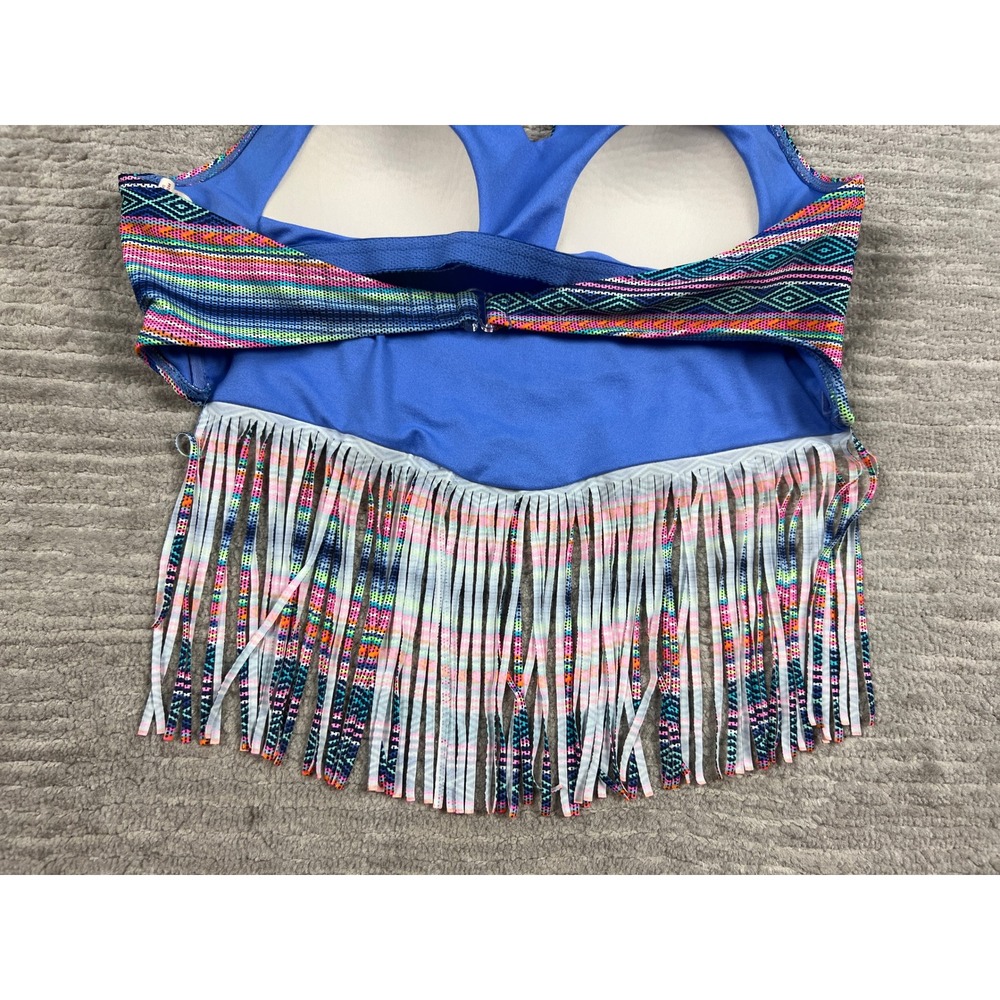 OP Bikini Top Women L Large Multi Geometric Halter Fringe OPS17304T Tribal Boho - Picture 10 of 11